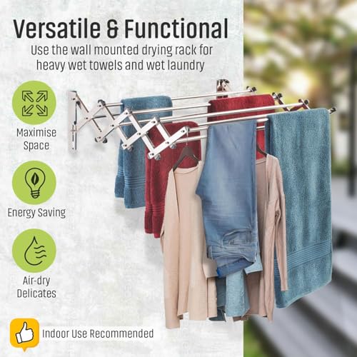 Image of 8 Pipe x 2 Feet Heavy Duty Stainless Steel Foldable Wall Mounted Balcony Clothes Drying Stand for Towel Rack Clothes Stand for Drying