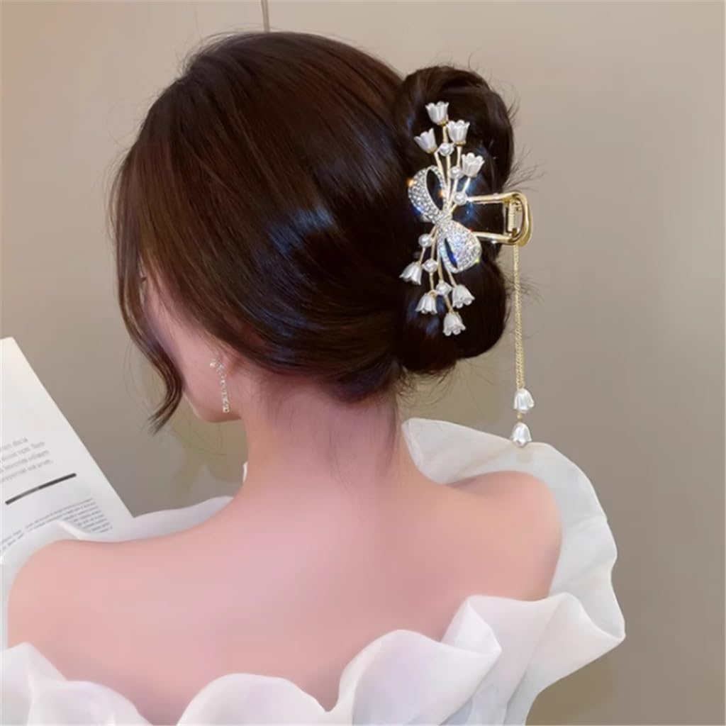 Ancient Bell Orchid Flower Hair Clip Back of Fairy Grab Clip Plate Hair Shark Clip Headdress National