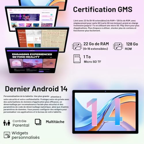 DEERTiME 2026 Tablette Android AI,Tablette 10.1 Pouces 22Go RAM+128Go ROM(TF 2To),8 Cœurs 2.0GHz, 5G WiFi GMS,8000mAh/WideVine L1/Netflix FHD/BT5.0/GPS/Tablette avec Clavier Souris-Bleu – vue 4