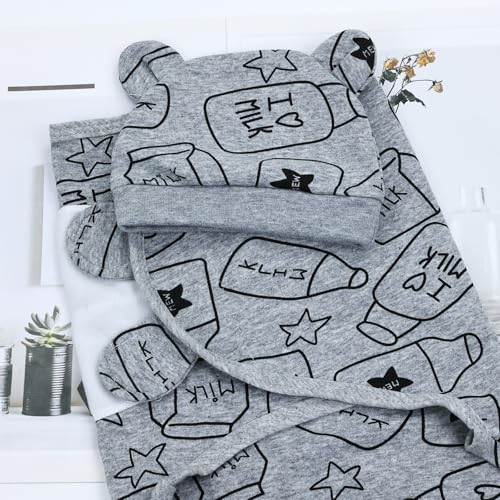 Image of Cinaci 2 Pack Adjustable Soft Cotton Blend Newborn Baby Receiving Swaddle Blankets Sleep Sacks with Nursery Hats Caps Beanies Bonnets for Baby Girls Boys Newborns Infants