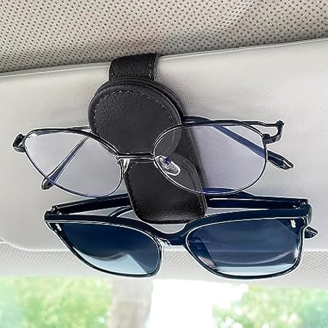 KIWEN Sunglasses Holder for Car Visor, Magnetic Leather Sunglass Eyeglass Hanger Clip for Car Sun Visor Accessories (1, Black) Cover
