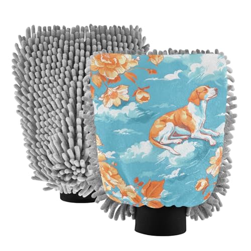 IOACIY Absorbent Microfiber Car Wash Drying Mitts, 2 Pack, Scratch-Free & Lint-Free, Rich Foam, Highly Absorbent, Double Sided, Wash Mitt Perfect for Car Washing, M, Dog (8)