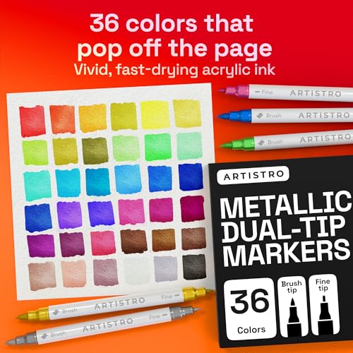 Image of ARTISTRO 36 Metallic Acrylic Paint Markers - Paint Pens for Drawing - For Fabric, Rock, Glass, Wood, Molds - Arts & Crafts Gift for Adults, Teens, Kids, Classroom Must Haves & School Supplies
