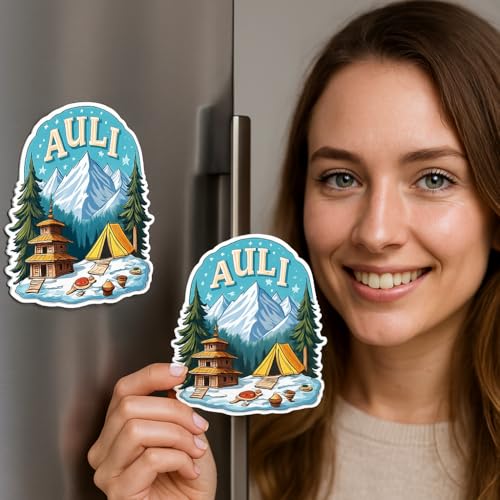 Image of Naxon Auli Hill Station Theme Souvenir Wooden Fridge Magnet for Refrigerator - Printed Fridge Magnet for Kitchen & Home Decor | Perfect Souvenir Gift | Size 3x3 in | Pack of 1