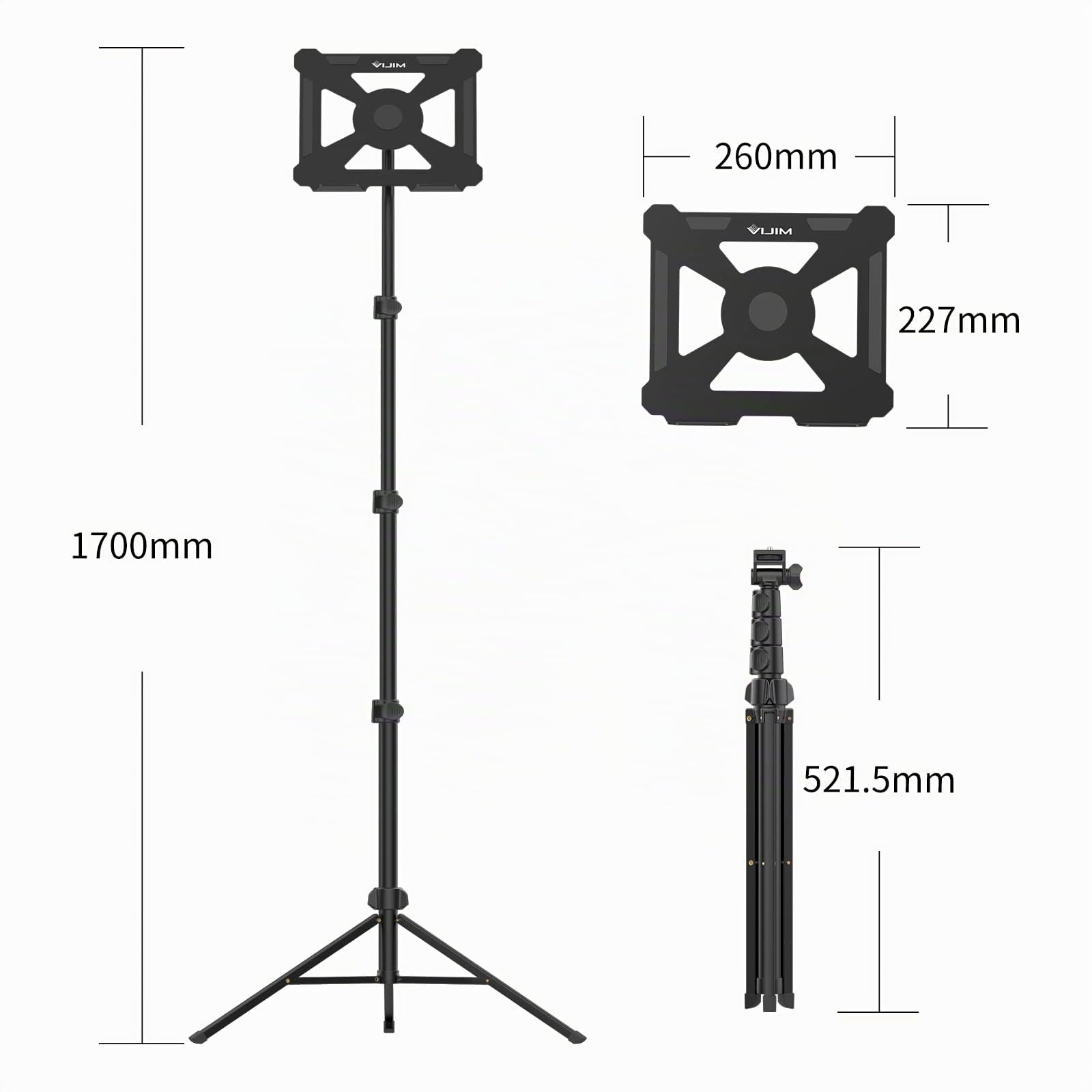 ULANZI Soporte para proyector, Altura Regulable de 60 a 150 cm, Aluminio, Soporte para Ordenador portátil, con Placa Plegable, soporta 3 kg, Ajustable a 360° y 180°