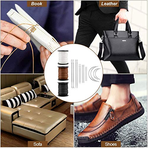 Heavy Duty Upholstery Thread And Needles Kit For Hand Sewing, Including 3 Colors Extra Strong Nylon Thread And 2 Set Heavy Duty Hand Needles, Leather Upholstery Repair Kit #TOP4