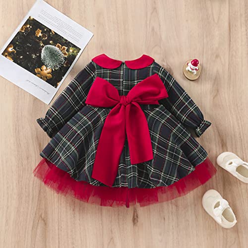 Kids Toddler Baby Girls Christmas Dress Long Sleeve Buffalo Check Plaid New Year Holiday Party Princess Dress(Red Bowknot Tutu,4-5 Years) #TOP6