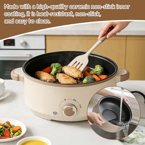 Elektrischer Hot Pot, 4.6L Hotpot Topf mit Dampfeinsatz, 1000W Nudelkocher mit Keramik-Antihaft-Beschichtung, 3 Temperaturstufen & Automatische Abschaltung für Fondue & Eintöpfe – Bild 5