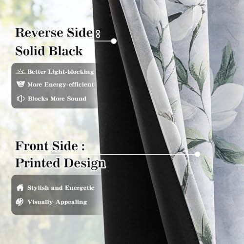 Image of MYSKY HOME Floral 95% Blackout Ceiling Curtains 96 Inches Long 2 Panels Set - Thermal Insulated Black Out Flower Pattern Printed Drapes Grommet Top for Living Room Bedroom, 52 inchW Each Panel, Light Grey