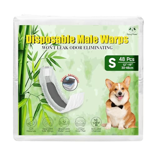 Flying Paws Pannolini per cani maschi, S-24 usa e getta con carbone attivo, neutralizzazione degli odori, pannolini morbidi e traspiranti, pantaloni per incontinenza per cuccioli S-24 Count