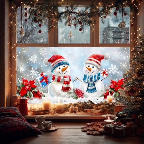 Vinilo decorativo navideño con muñeco de nieve de 39.3 x 17.7 pulgadas miniatura 1