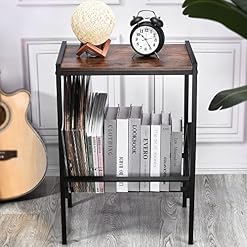 DACK Support de tourne-disque avec rangement jusqu’à 80 albums, support de platine avec pieds en métal noir mat, pour… - Les Beatles, Paul McCartney, John Lennon, RIngo Starr, George Harrison DACK Support de tourne-disque avec rangement jusqu'à 80 albums, support de platine avec pieds en métal noir mat, pour… – Image 2