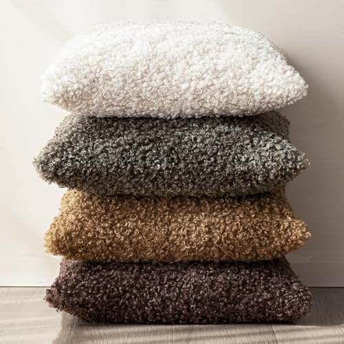 Image of Foindtower 2 Pieces 24x24 Inch Red Brown, Faux Fur Throw Pillow Cover Accent Sherpa Furry Pillow Covers Fuzzy Soft Pillowcases Cozy Sheepskin Decorative Fleece Cushion Case for Bed Couch Living Room