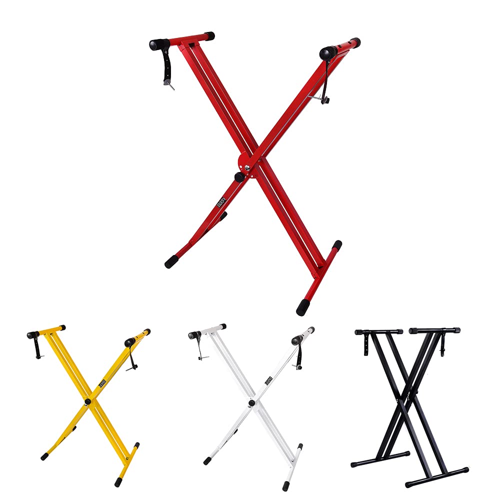 KadenceHeavy-Duty, Double-X, Adjustable Piano Keyboard Stand with Locking Straps (Red)
