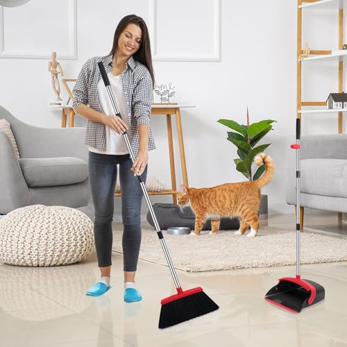 NACENA Besen- und Kehrschaufel-Set, 132,1 cm lang, verstellbarer Griff, Besen, Kehrschaufel mit Kehrschaufelzähnen zur automatischen Haarreinigung, geeignet für Zuhause, Küche, Büro, Flur, Boden – Bild 8