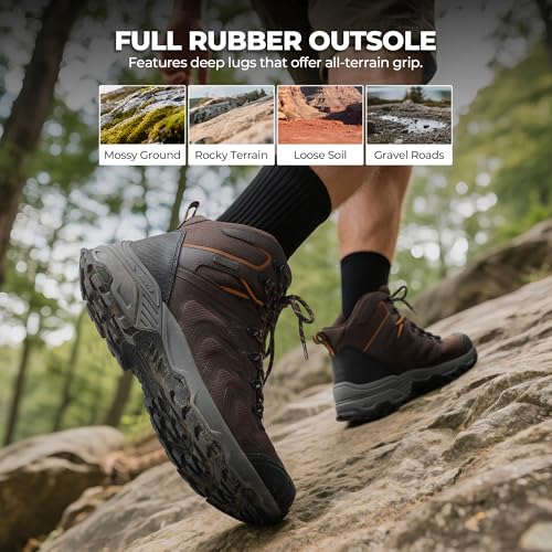 NORTIV 8 Men's Waterproof PRO Hiking Boots Outdoor Lightweight Non-Slip Arch Support Trekking Camping Ankle Boots Armadillo 3.0,Size 7.5,Brown,NMUMHB2508