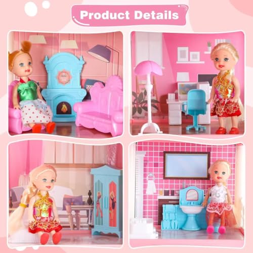 Image of Large Doll House Kit Pink Toys Baby Doll for Kids House DIY Big for Girls Doll House Children Accessories Castle