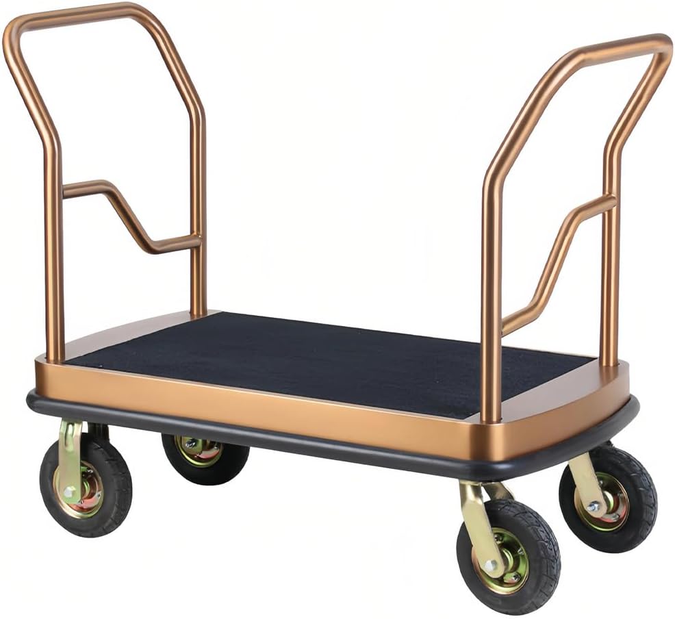 Hotel Luggage Cart, Stainless Steel Trolley, Airport Luggage Handling Trolleys, with Carpeted Base and Silent Wheels, for Luggage Transport