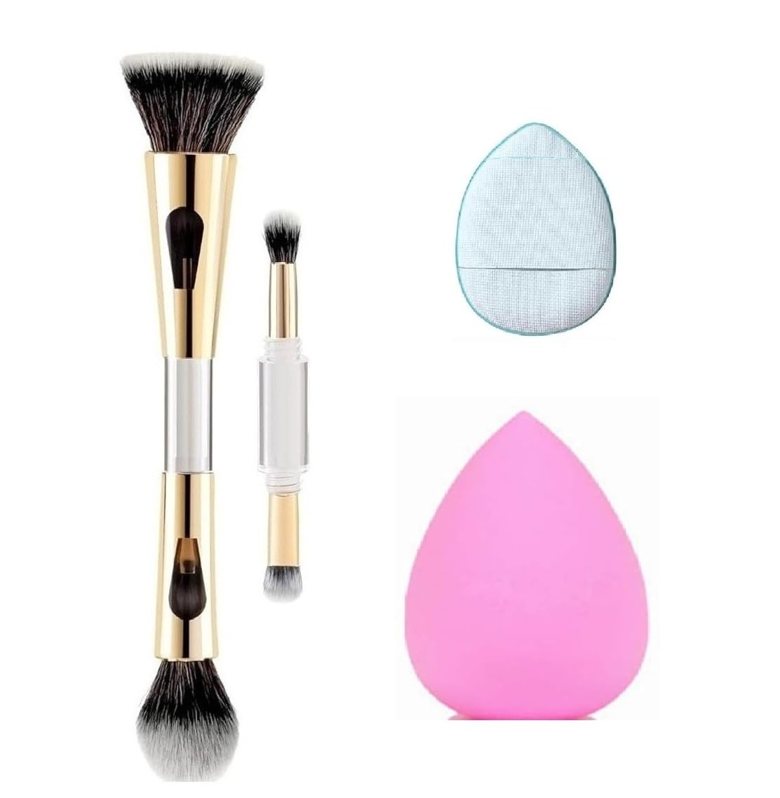 4 in 1 Makeup Brush Set - All in One Travel Brush With Powder/Blush, Foundation, Blending and Eyeshadow Brush With 1pcs Finger puff & Makeup Blender Puff-image-33