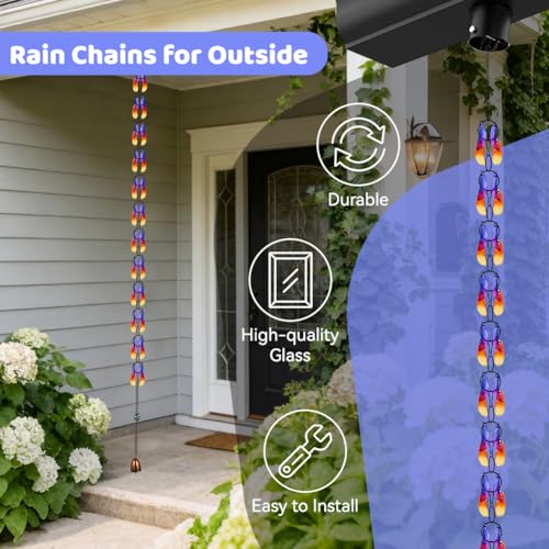dreamysoul Rain Chains for Outside, 7.87FT Adjustable Glass Rain Chain, Leaf Decorative Rain Catcher Chains for Gutters Downspout, Eaves, Drainage — view 3