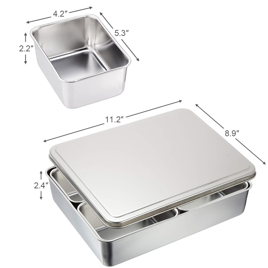 Gewürzbehälter aus Edelstahl, Yakumi-Pfanne, Gewürz-Aufbewahrungsbox, Tablett mit Deckel, mittlere Größe, hergestellt in Japan (4 Behälter (quadratisch))
