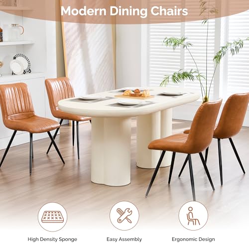 Image of Dining Chairs Set of 8, Modern Dining Chairs with Thick Cushions, PU Leather Upholstered Kitchen Dining Room Chairs with Metal Legs for Dining Living Room (Caramel)