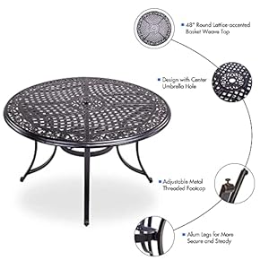 DALI 48" Round Alum Casting Patio Dining Table with Umbrella Hole for Outdoor Garden, Porch, Deck DALI 48 Round Alum Casting Patio Dining Table with Umbrella Hole for Outdoor Garden Porch Deck