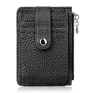 LUROON Creditkaarthouder van echt leer, voor dames en heren, kaarthouder, portemonnee, RFID-portemonnee, kaarthouder, kleine ritssluiting, portemonnee, geschenkdoos, 11 kaartvakken, zwart, s, Casual