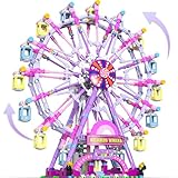 HuiNiu Ferris Wheel Building Block Set with Fairy Light, Two-Way Rotating Ferris Wheel Building Set 813 PCS, Amusement Park Interlocking Blocks Toys for Ages 8-13, for Boys and Girls