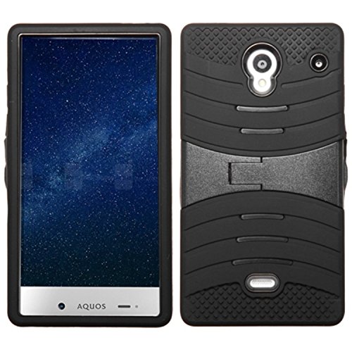 Mybat Asmyna Sharp 306 (Aquos Crystal) Wave Symbiosis Protector Cover (With Horizontal Stand) - Retail Packaging - Black #TOP21