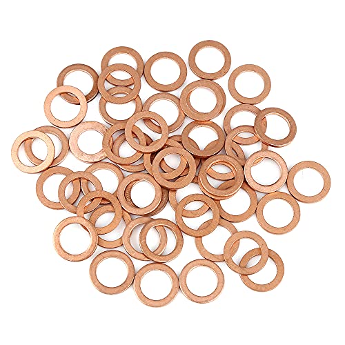 X AUTOHAUX 50pcs Copper Washer Flat Sealing Gasket Ring Spacer for Car 10 x 15 x 1.5mm