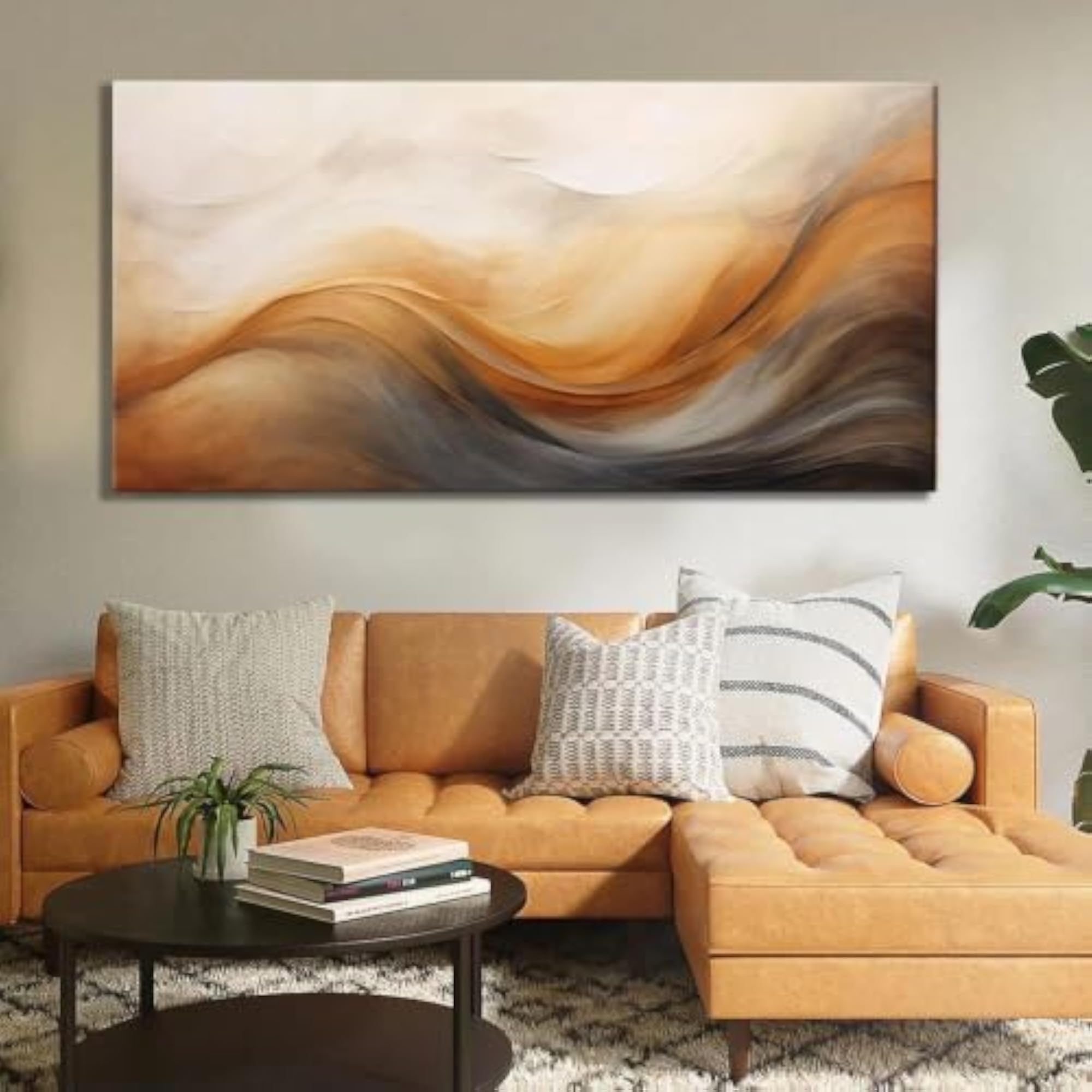 Modern Abstract Golden Waves Canvas Wall Art Painting