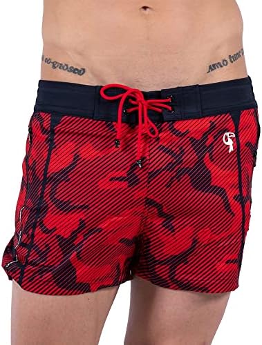Tucann Men's Camouflage Swim Trunks with Built-in Liner, Quick Dry, Zip Pockets (as1, Alpha, l, Regular, Regular, Striped Camo Red)
