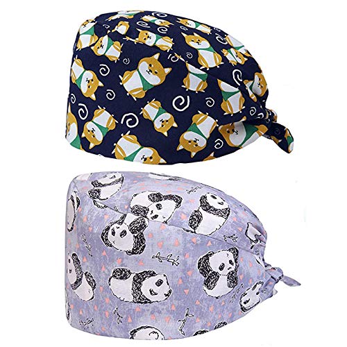 Gorro Enfermera 2 Piezas De Gorros De Colores Estampados Sombrero De Turbante De Bouffant Ajustable Gorras Unisex Cover