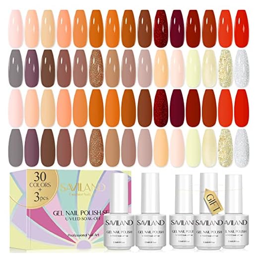 SAVILAND 33PCS Gel Nail Polish Kit–30 Colors Gel Polish Kit Red Brown Glitter Soak-off U V Gel Nail Polish with Base & Glossy Matte Top Gel French Manicure Nail Art Starter Set for Salon Home & Gifts