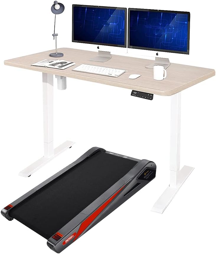 Treadmill stored upright against a wall