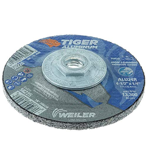 Image of Weiler 58226 4-1 /2 x 1 /4 Tiger Aluminum Type 27 Grinding Wheel ALU24R 5 /8-11 Nut (Pack of 10)