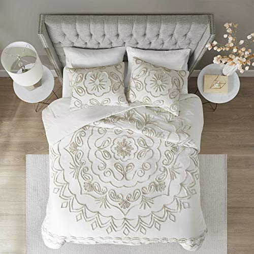 Madison Park Violette Chenille Cotton Tufted Comforter Large Medallion Design, All Season, Hypoallergenic, Soft Bedding Set, Matching Sham, King/Cal King, Ivory/Taupe 3 Piece #TOP2
