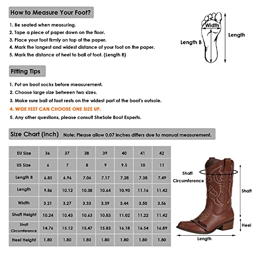 Shesole Wide Calf Cowboy Cowgirl Boots Women Western Boots Pointed Toe Brown Size 7 #TOP5