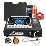 WADEO Three Fuel Portable Camping Stove with Windblocker, 3 in 1 Propane Butane Isobutane Stove with Carrying Case and Stainless Steel Hose Adapters, Gas Camp Stove for Cooking, BBQ, Travel RV, Hiking