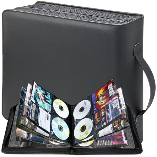 PUTNATRUE CD DVD Storage Binder Large 200 Capacity CD Wallet with 100 Booklet Pockets & Handle Portable DVD Case Organizer for Blu ray Video Games Movies Music Home & Car Travel