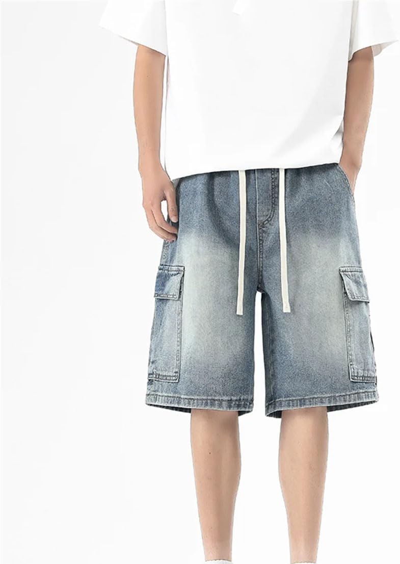 Men's Solid Color Casual Retro Stretch Washed Straight Sports Denim Shorts