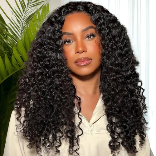 Image of Celiarita Curly Half Wig 3 In 1 Deep Wave Half Wigs Human Hair Glueless Invisible Hairline 200 Density Seamless Flip Over Human Hair Headband Wig with Drawstring Easy to Wear 26 Inch