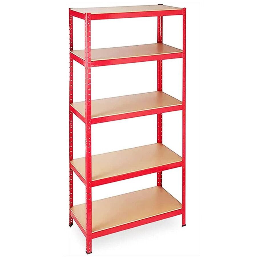 Holywarm Heavy-Duty Garage Shelving Units, 5-Tier Steel Storage Shelves - Boltless Assembly, 875kg Capacity for Warehouse Living Room Kitchen Bedroom (Red, 90x40x180cm)