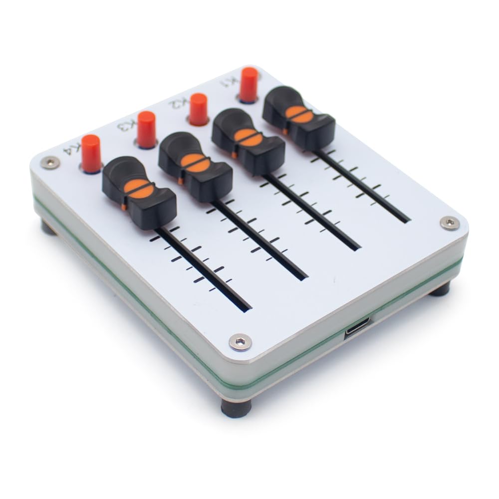 Toplionace Controller MIDI a 4 Canali con Fader da 45mm e 4 Pulsanti, USB-C, Plug & Play per Software Daw Musicali.