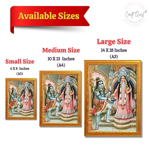 Image of CRAFT QUEST Shiva & Maa Annapurna devi sitting on throne photo frame with Laminated Poster for Kitchen Worship (Golden, 14 X 20 Inches)