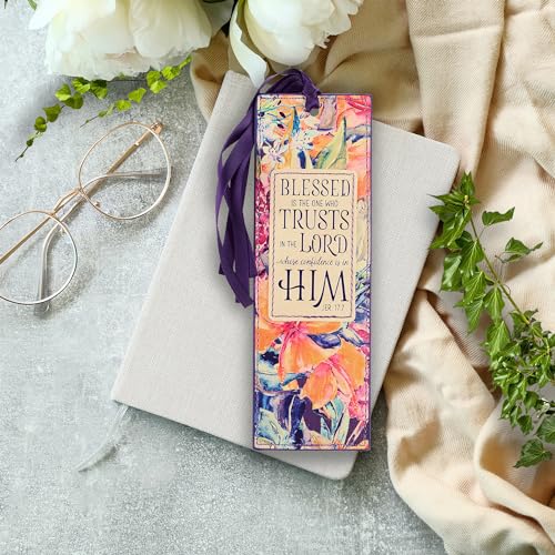 Image of Christian Art Gifts Faux Leather Floral Bookmark: Blessed is The One