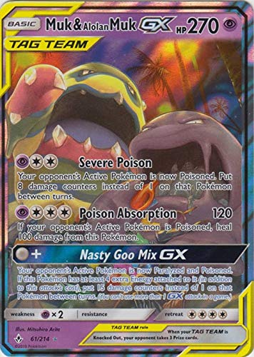 Muk & Alolan Muk GX - 61/214 - Ultra Rare - Unbroken Bonds - NM/M - 100% Guaranteed Authentic