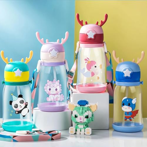 Image of FERIO Cute Panda Kids Water Bottle 600 ml, BPA-Free Sipper Bottle with Strap Leak-Proof Baby Water Bottle for School, Travel, Outdoor Use Cartoon Bottle for Girls & Boys (Multicolor, Pack of 1)