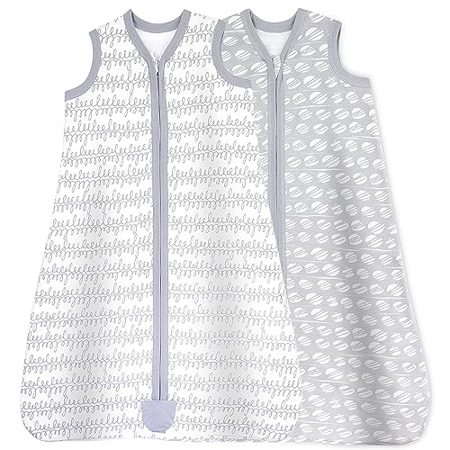 Image of Bublo Baby Wearable Blanket, Cotton Sleep Sacks for 12-18 Months, 2 Pack Unisex Sleeping Bag Sack, Large Size, 2-Way Zipper, 0.5 Tog Breathable Cotton, Grey Zigzag (2 Pack), (AR3LRL)